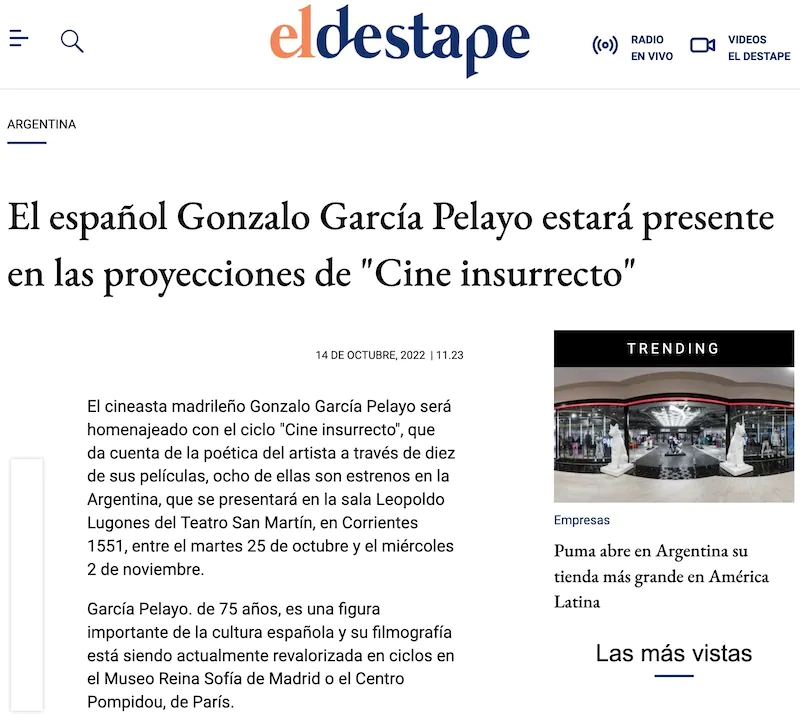 El Destape, prensa argentina, homenaje a Gonzalo García-Pelayo